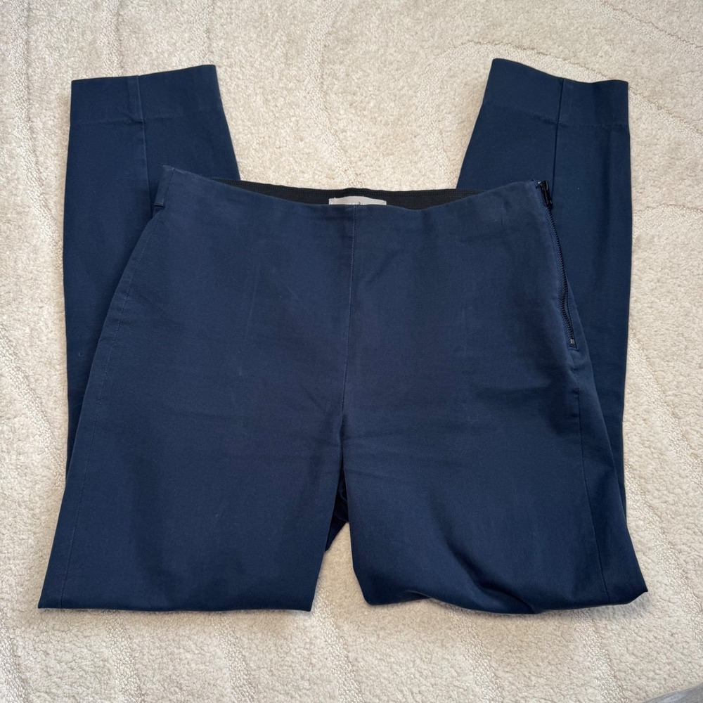 Everlane Pants Women 8 Navy Blue Side Zip Stretch Cotton Slim Straight Pull on